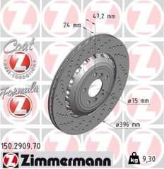 FREN DİSKİ ARKA SOL BMW M5 F10 M6 F12 F13 F06 HAVALI DELIKLI CIFT PARCALI-ZIMMERMANN 150.2909.70-34112284103