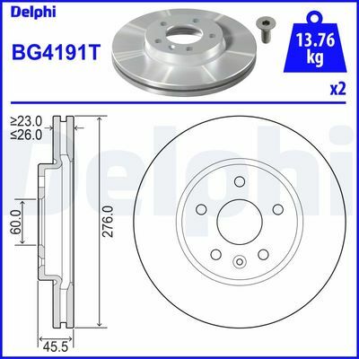 ÖN FREN AYNASI ASTRA J 10 CRUZE 09 AVEO 11 276x26x5DL 15 İNÇ HAVALI 95526655-DELPHI-13502044-13502045-569069-569073