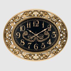 DUVAR SAATİ AKRİLİK ESKİTME BOYALI ALLAH-MUHAMMED-VAV ÇAP:60cmx 50cm ABS KASA AKAR SANİYELİ MEKANİZMA ÖZEL KABARTMALI PVC KADRAN METALİK AKREP YELKOVAN SANİYE MİNERAL-SAAT-SAAT 713-VAV