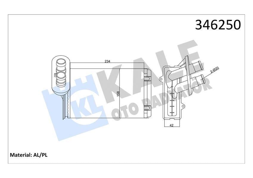 KALORİFER RADYATÖRÜ A3-CADDY-GOLF-JETTA-POLO-IBIZA-CORDOBA-OCTAVIA-1.4-1.6-1.8-1.9TDI-2.0 234x156-KALE 346250-191819031E-1H1819031B-191819031