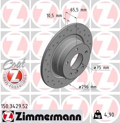 FREN DISKI ARKA BMW E81 E87 E90 HAVALI DELIKLI-ZIMMERMANN 150.3429.52-34216855002