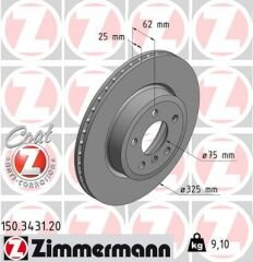 FREN DISKI ON BMW X3 E83 04 10 HAVALI KAPLAMALI-ZIMMERMANN 150.3431.20-34113400151