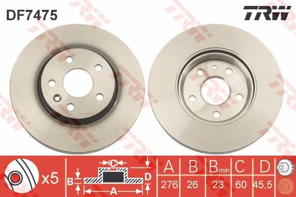 ÖN FREN AYNASI ASTRA J 10 CRUZE 09 AVEO 11 276x26x5DL 15 İNÇ HAVALI 95526655-TRW-13502044-13502045-569069-569073