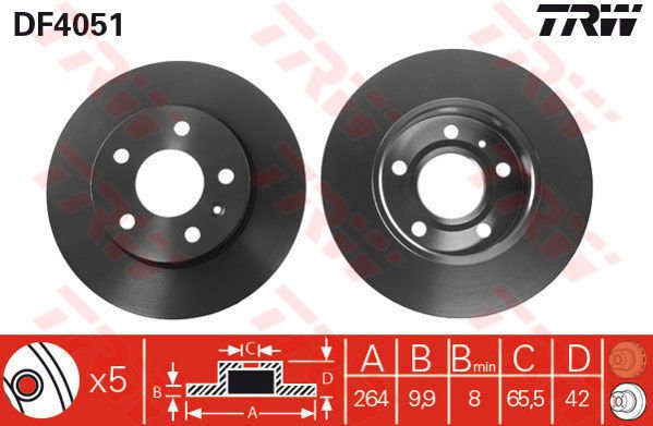 ARKA FREN AYNASI ASTRA H-COMBO C 02 MERIVA A-B 03 ASTRA G 1.8-2.0 98 ZAFIRA A 264x10x5DL-TRW-95526658-569109-9117772-90575113