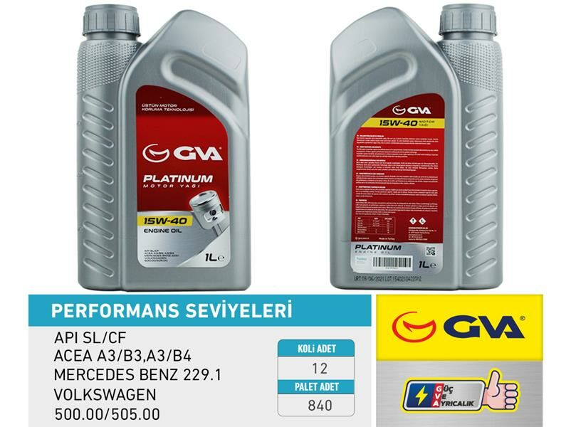 MOTOR YAĞI 15W40 1 LT PLATINUM MİNERAL API SL/CF-GVA 9920421-15W40