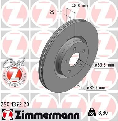 ON FREN AYNASI CONNECT 12 FOCUS III 11 15 KUGA 12 14 VOLVO V40 T2-T3-T4-T5 C30 06 12 C70 II 07 12 S40 II 05 12 V50 04-ZIMMERMANN 250.1372.20-CV611125FA-CV611125GA-1829608