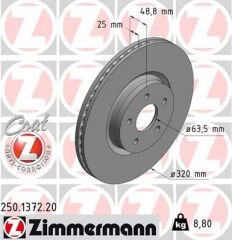 ON FREN AYNASI CONNECT 12 FOCUS III 11 15 KUGA 12 14 VOLVO V40 T2-T3-T4-T5 C30 06 12 C70 II 07 12 S40 II 05 12 V50 04-ZIMMERMANN 250.1372.20-CV611125FA-CV611125GA-1829608