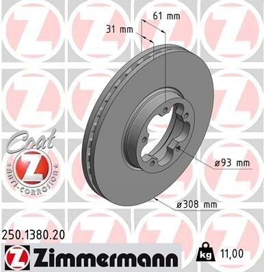 ON FREN DISKI AYNASI TRANSIT V363 14 ARKA CIFT TEKER 5 BIJON CAP 308 33-ZIMMERMANN 250.1380.20-KK311125AB-KK311125AA-BK311125AC
