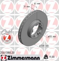 ON FREN DISKI AYNASI TRANSIT V363 14 ARKA CIFT TEKER 5 BIJON CAP 308 33-ZIMMERMANN 250.1380.20-KK311125AB-KK311125AA-BK311125AC