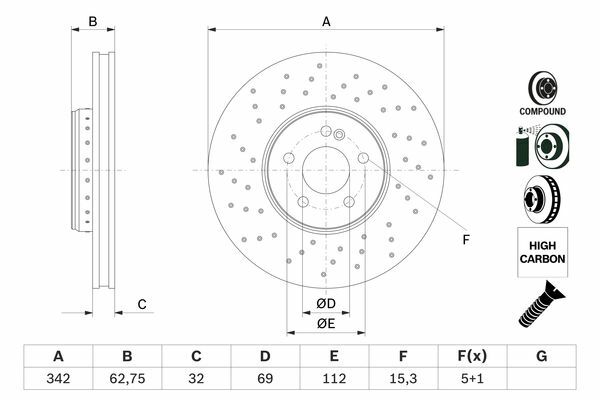 FREN DISKI ON MERCEDES W205 S205 C205 A205 W213 S213 C238-BOSCH-A0004212212