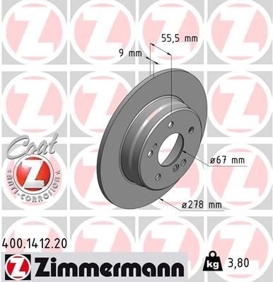 FREN DISKI ARKA MERCEDES W202 W203 CL203 W210 C208 W124-ZIMMERMANN 400.1412.20-A2034230112