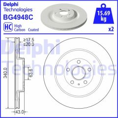 ARKA FREN AYNASI VOLVO XC90 II 256 D5 AWD 2014 2020 XC40 2020 ÇAP 340MM ÇİFTLİ PAKET -BOYALI-DELPHI BG4948C-31400779-31687441