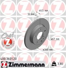 FREN DISKI ON MERCEDES A-CLASS W168 97 04-ZIMMERMANN 400.3601.20-A1684210112
