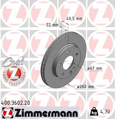FREN DISKI ON MERCEDES A-CLASS W168 97 04-ZIMMERMANN 400.3602.20-A1684210212