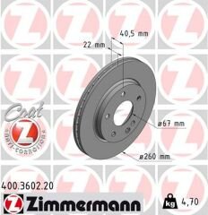FREN DISKI ON MERCEDES A-CLASS W168 97 04-ZIMMERMANN 400.3602.20-A1684210212