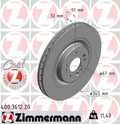 FREN DISKI ON MERCEDES ML-CLASS W163 98 05-ZIMMERMANN 400.3612.20-A1634210512