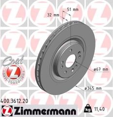 FREN DISKI ON MERCEDES ML-CLASS W163 98 05-ZIMMERMANN 400.3612.20-A1634210512
