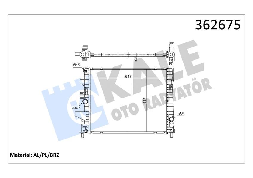 SU RADYATÖRÜ FORD FOCUS III 1.0ECOBOOST12 MT BRAZING 547x448x26 F1F18005VE-KALE-1903023-1922567-F1F18005VD