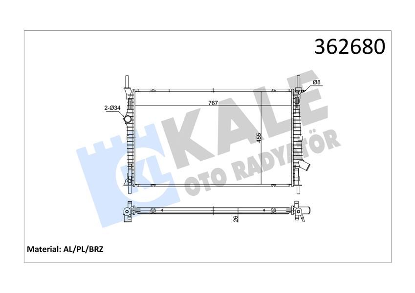 MOTOR SU RADYATÖRÜ FORD TRANSIT CUSTOM 2.0TDCI ECOBLUE 15 AT MT BRAZING 767x455x26 GK218005BC-KALE-1935473-2002228-GK218005BB