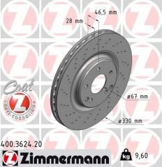FREN DISKI ON MERCEDES AMG W203 CL203 S203 C209 A209 R171-ZIMMERMANN 400.3624.20-A2034211312