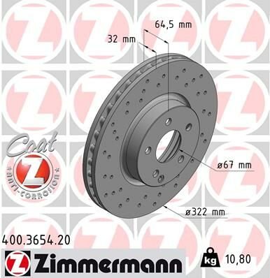 FREN DISKI ON MERCEDES W204 S204 W212 S212 C207 A207-ZIMMERMANN 400.3654.20-A2044211012