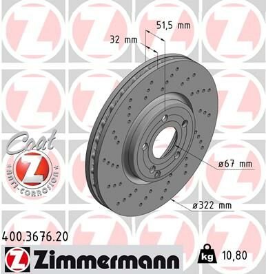 FREN DISKI ON MERCEDES CLS-CLASS C218 X218-ZIMMERMANN 400.3676.20-A0004211812