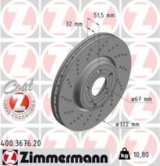 FREN DISKI ON MERCEDES CLS-CLASS C218 X218-ZIMMERMANN 400.3676.20-A0004211812