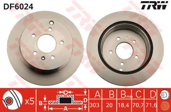 ARKA FREN AYNASI ANTARA 2.4-3.2 V6-2.0 CDTI 07 CHEVROLET CAPTIVA 2.4-3.2-2.0D 06 303x20x5DLxHAVALI-TRW DF6024-20968395-96625873-4804637