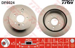 ARKA FREN AYNASI ANTARA 2.4-3.2 V6-2.0 CDTI 07 CHEVROLET CAPTIVA 2.4-3.2-2.0D 06 303x20x5DLxHAVALI-TRW DF6024-20968395-96625873-4804637