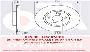 ÖN FREN AYNASI HONDA CR-V II 2.0 02-06 2.2CDTI 05-06 FR-V 1.7-1.8-2.0-2.2 05 282x23x5DLxHAVALI-TRW DF4486-45251S7AN10-45251SCAE00-45251S7AE10