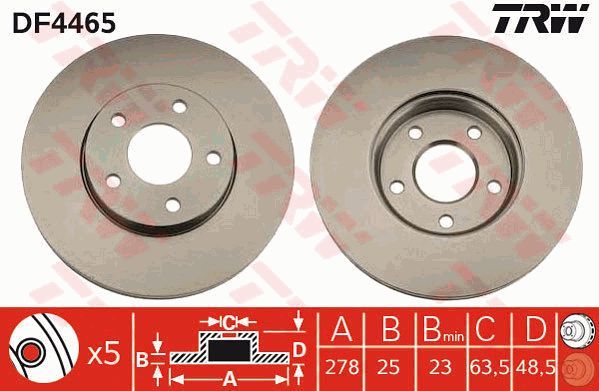 ON FREN AYNASI DISK FOCUS III 11 FOCUS II 04 11 C MAX 03 07 VOLVO C30 06 12 C70 II 06 13 S40 II 04 12 V50 05 12 278x25x5DLxHVLI-TRW DF4465-AV611125BB-7M511125BB-1520297