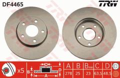 ON FREN AYNASI DISK FOCUS III 11 FOCUS II 04 11 C MAX 03 07 VOLVO C30 06 12 C70 II 06 13 S40 II 04 12 V50 05 12 278x25x5DLxHVLI-TRW DF4465-AV611125BB-7M511125BB-1520297