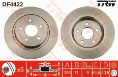 ARKA FREN DISKI AYNA FOCUS II04 11 C-MAX 07 09 VOLVO V50 04 12 C30 06 12 C70 II 05 13 S40 II 04 12 17 JANT - 16 JANT DÜZ 280mm 5 BİJON-TRW DF4422-ME7M5J2A315BA-7M512A315BB-30769113