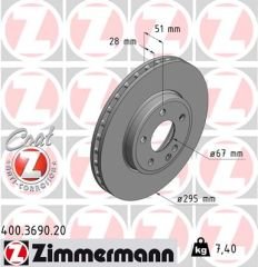 FREN DISKI ON MERCEDES W176 W246 C117 X117 X156-ZIMMERMANN 400.3690.20-A2464210112