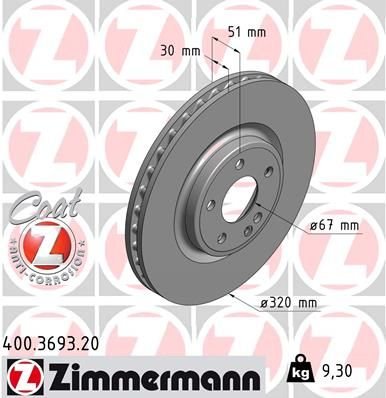 FREN DISKI ON MERCEDES W176 W246 C117 X117 X156-ZIMMERMANN 400.3693.20-A2464212612