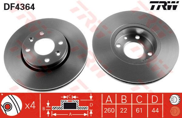 ÖN FREN AYNASI RENAULT MEGANE II 02 CLIO III 05 MODUS 04 MICRA 03 LOGAN 04 NOTE 06 260x22x4DLxHAVALI-TRW DF4364-7701207795-40206AX600-402064911R
