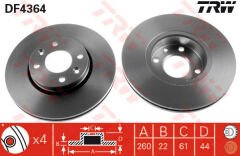 ÖN FREN AYNASI RENAULT MEGANE II 02 CLIO III 05 MODUS 04 MICRA 03 LOGAN 04 NOTE 06 260x22x4DLxHAVALI-TRW DF4364-7701207795-40206AX600-402064911R