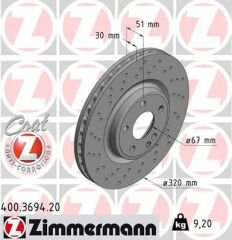 FREN DISKI ON MERCEDES W176 W246 C117 X117 X156-ZIMMERMANN 400.3694.20-A2464212712