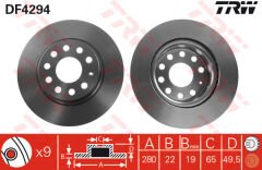 ÖN FREN AYNASI GOLF V-VI-JETTA III-IV-CADDY III-A3 03 LEON 05 TOLEDO-OCTAVIA 04 280x22x9DLxHAVALI-TRW DF4294-1K0615301S-1K0615301AC-1K0615301AK