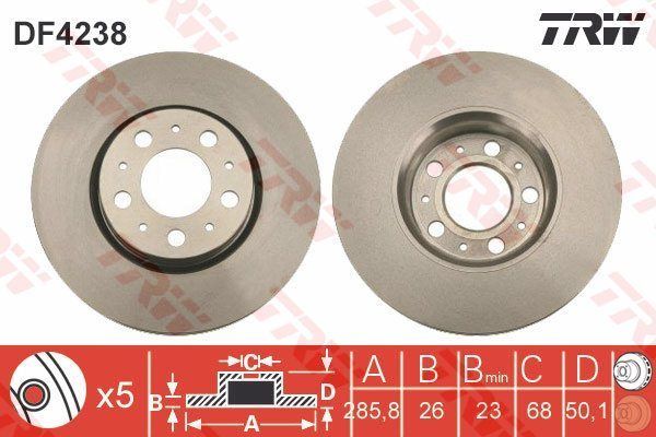 ÖN FREN AYNASI VOLVO S60 00-10 S80 98-06 V70 97-07 XC70 00-07 285x5DL KÜÇÜK TİP-TRW DF4238-272403-31262706