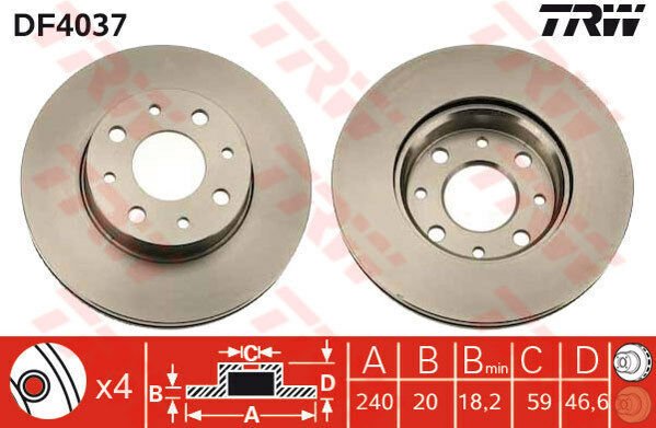 ÖN FREN AYNASI FIAT PALIO 97 SIENA 96 ALBEA 98 240x20 HAVALI 4 DELİK-TRW DF4037-71738145-46419204-71740120