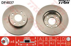 ÖN FREN AYNASI FIAT PALIO 97 SIENA 96 ALBEA 98 240x20 HAVALI 4 DELİK-TRW DF4037-71738145-46419204-71740120