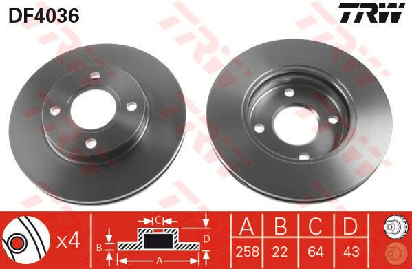 ÖN FREN AYNASI FOCUS 98-04 FIESTA 1.4TDCİ 96 FUSION 02 KA 03 MAZDA 2 03 258x22x4DLxHAVALI 8213017-TRW DF4036-98AB1125BD-4077455-TAMT1125FCS