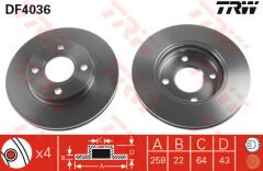 ÖN FREN AYNASI FOCUS 98-04 FIESTA 1.4TDCİ 96 FUSION 02 KA 03 MAZDA 2 03 258x22x4DLxHAVALI 8213017-TRW DF4036-98AB1125BD-4077455-TAMT1125FCS