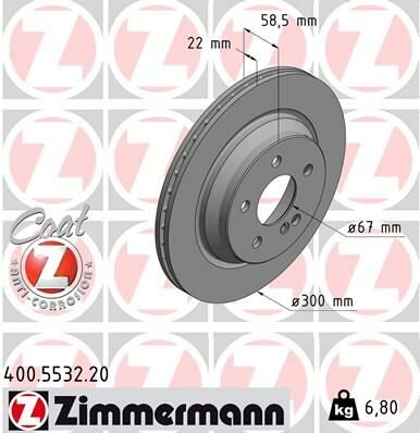 FREN DISKI ARKA MERCEDES S-CLASS W221 SL-CLASS R230-ZIMMERMANN 400.5532.20-A2304230412