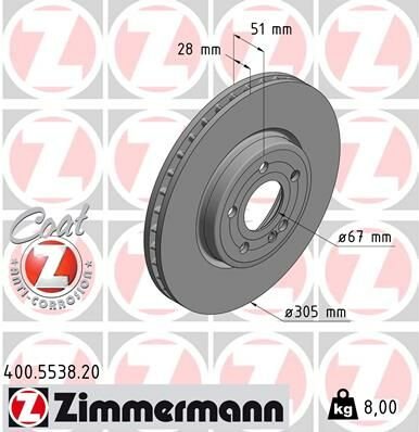 FREN DISKI ON MERCEDES W177 W247 C118-ZIMMERMANN 400.5538.20-A2474210412