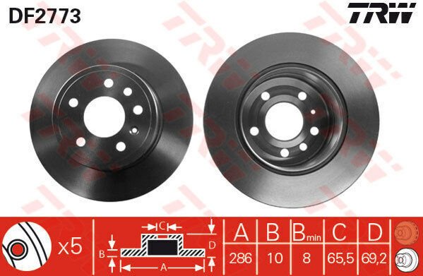 ARKA FREN AYNASI VECTRA B 96-02 SAAB 900 93-03 286 x 10 x 5DL DOLU 5084751-5391578-90495269-TRW DF2773-569118-93182293-569210-90512910