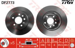 ARKA FREN AYNASI VECTRA B 96-02 SAAB 900 93-03 286 x 10 x 5DL DOLU 5084751-5391578-90495269-TRW DF2773-569118-93182293-569210-90512910