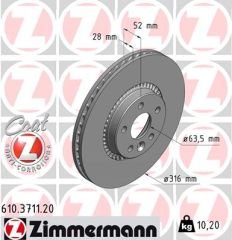 ON FREN DISK AYNASI HAVALI S60 II - 10 15 S80 II 08 14 V60 I 10 15 V70 III 10 15 XC70 II 07 14 V60 06 14 FORD S-MAX 10 15 GALAXY 10 15 2.0 ECOBOOST - 2.2 TDCI / FREELANDER 2 3.2-ZIMMERMANN 610.3711.20-6G9N2C375DC-1380046-LR027107