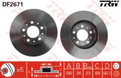 ÖN FREN AYNASI VOLVO 850 91-97 -S70-C70-V70-960-2.0-2.5-2.5 20V-2.5TDI 97 280x26x5DLxHAVALI-TRW DF2671-271788-31262092-272312